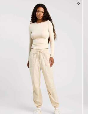 nuuds Women's Refine Jogger Pants Size XL Beige nylon linen